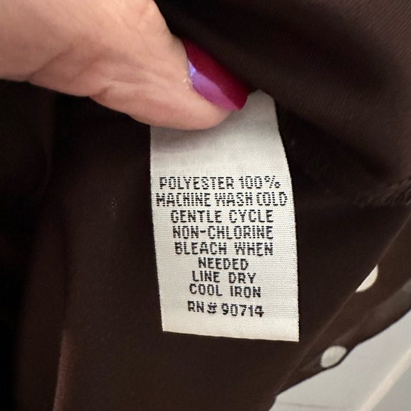 VINTAGE Y2K 90's MSK chocolate Brown polka dot  flutter sleeve poly midi dress - Picture 7 of 11